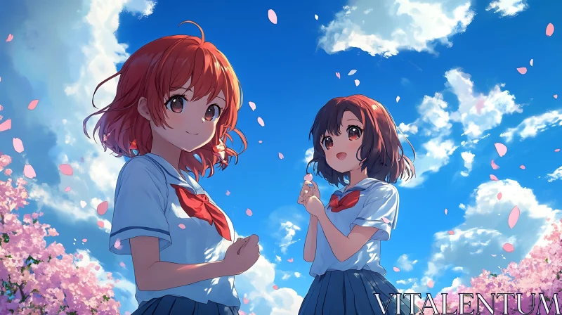 Anime School Girls in Spring AI Image