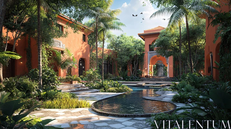 Tropical Villa Courtyard Oasis AI Image