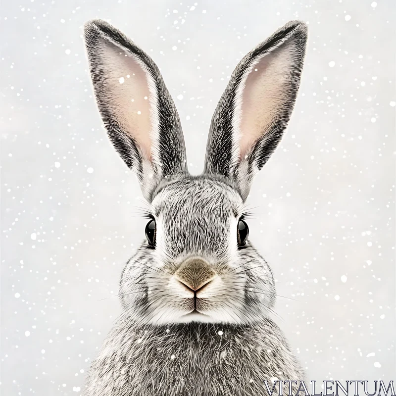 Snowy Bunny Close-Up AI Image