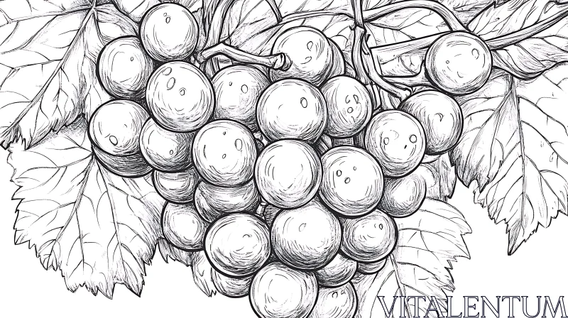 AI ART Monochrome Grape Cluster Sketch