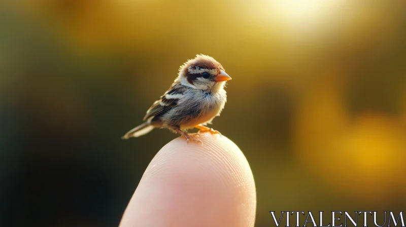 Delicate Bird on Human Finger AI Image