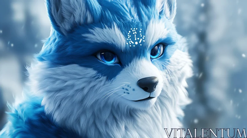 AI ART Winter Fox with Blue Eyes