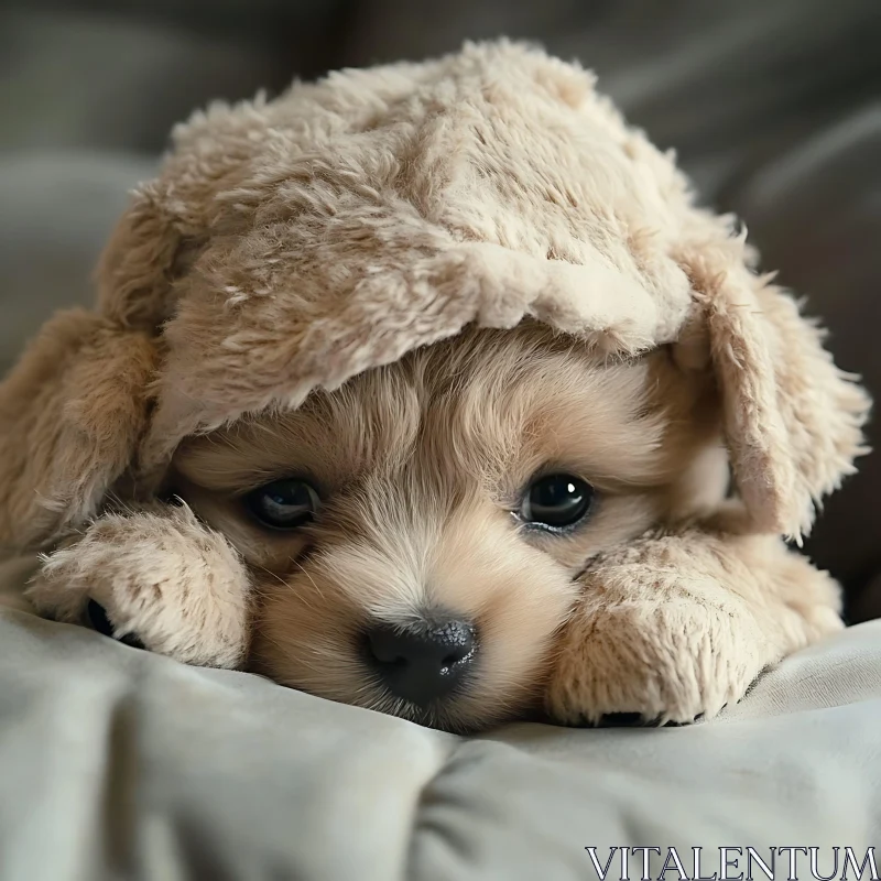 Cute Puppy in Fluffy Hat AI Image