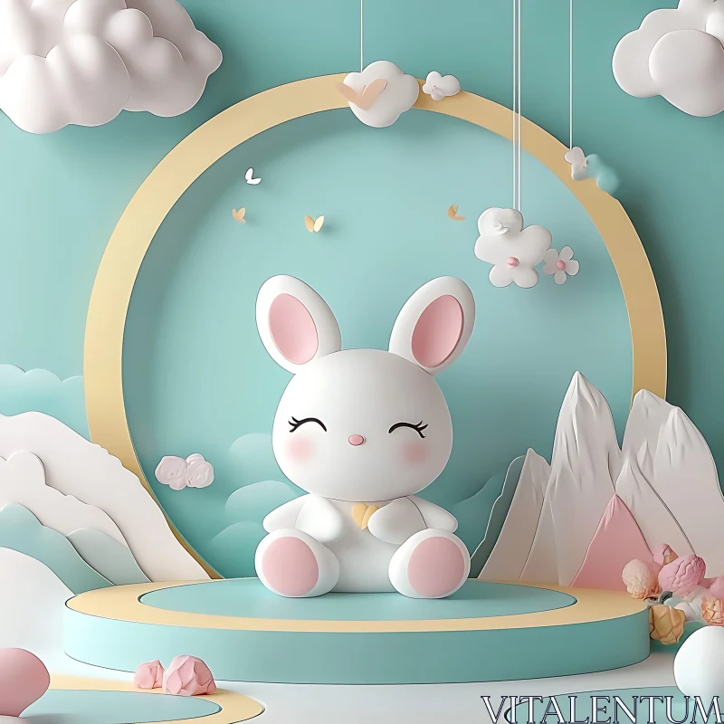 Cartoon Rabbit in Pastel Wonderland AI Image