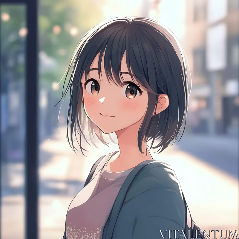 Anime Girl Portrait in Urban Light AI Image