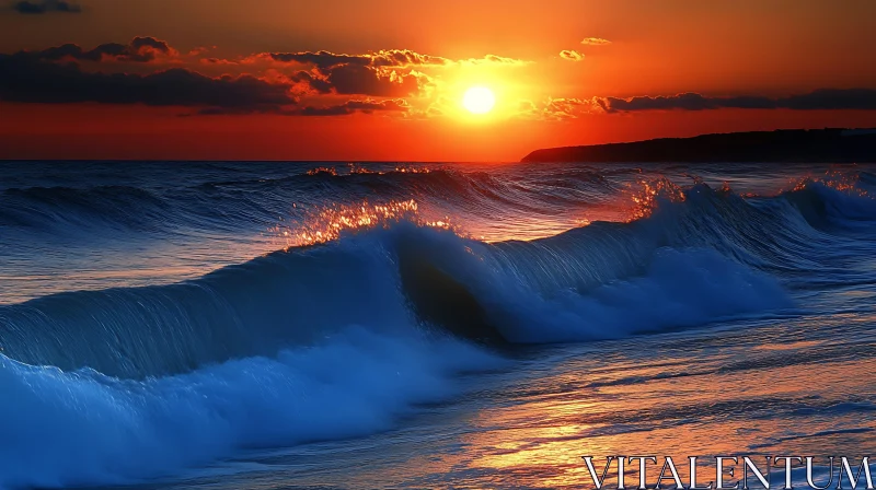 Sunset Seascape with Waves AI Image