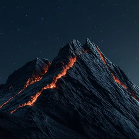 Lava Streaked Mountain Peak at Night
