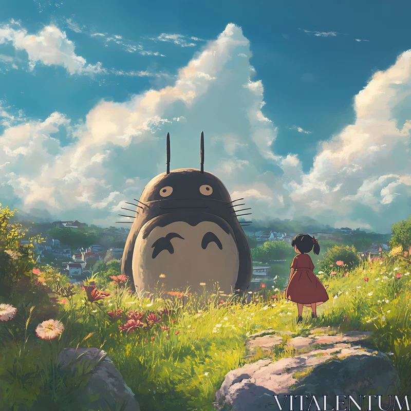 Fantastical Meadow Encounter in Anime Art AI Image