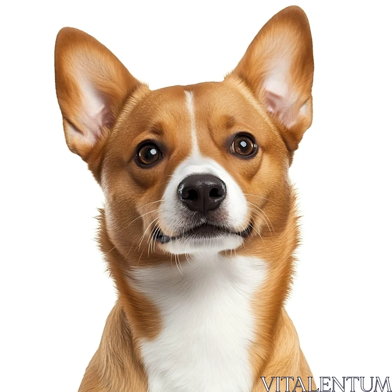 Close-up of Cute Brown and White Dog with Pointed Ears AI Image