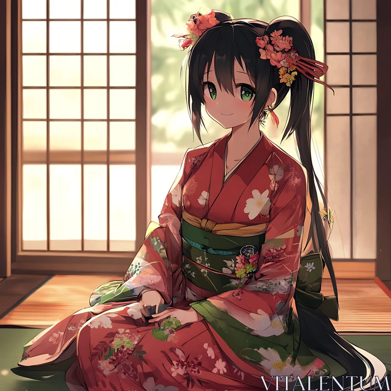 Anime Portrait in Traditional Japanese Attire AI Image