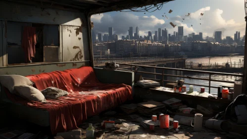 Abandoned Urban Living Room Overlooking Cityscape