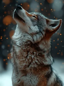 Wolf Gazing Skyward in Winter