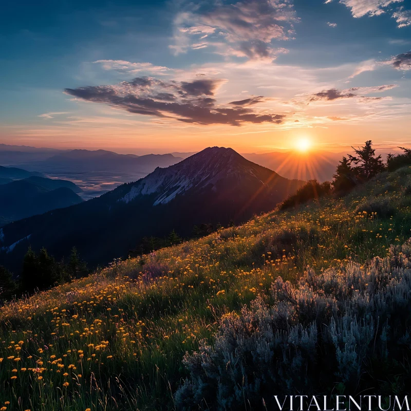 AI ART Sunset Over Mountain Peak