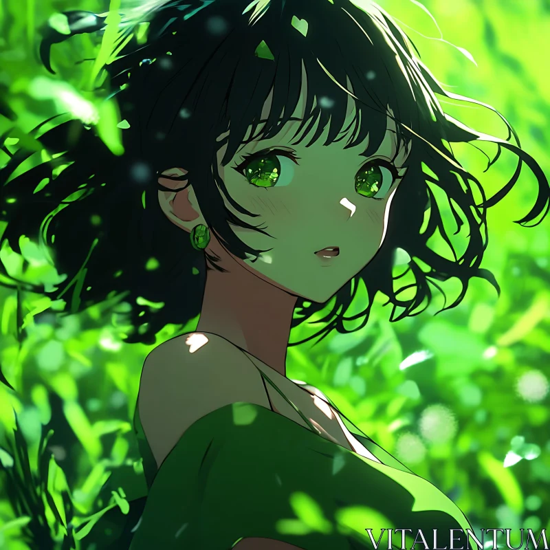 Enchanting Anime Girl Surrounded by Nature AI Image