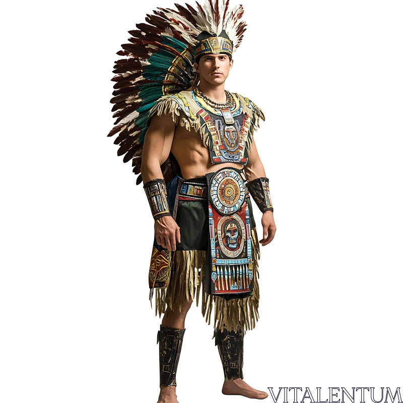 Aztec Warrior in Full Traditional Dress AI Image