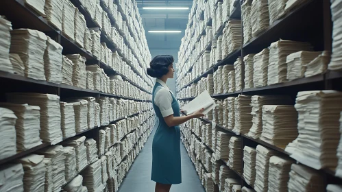 Woman Reading in Vast Archive