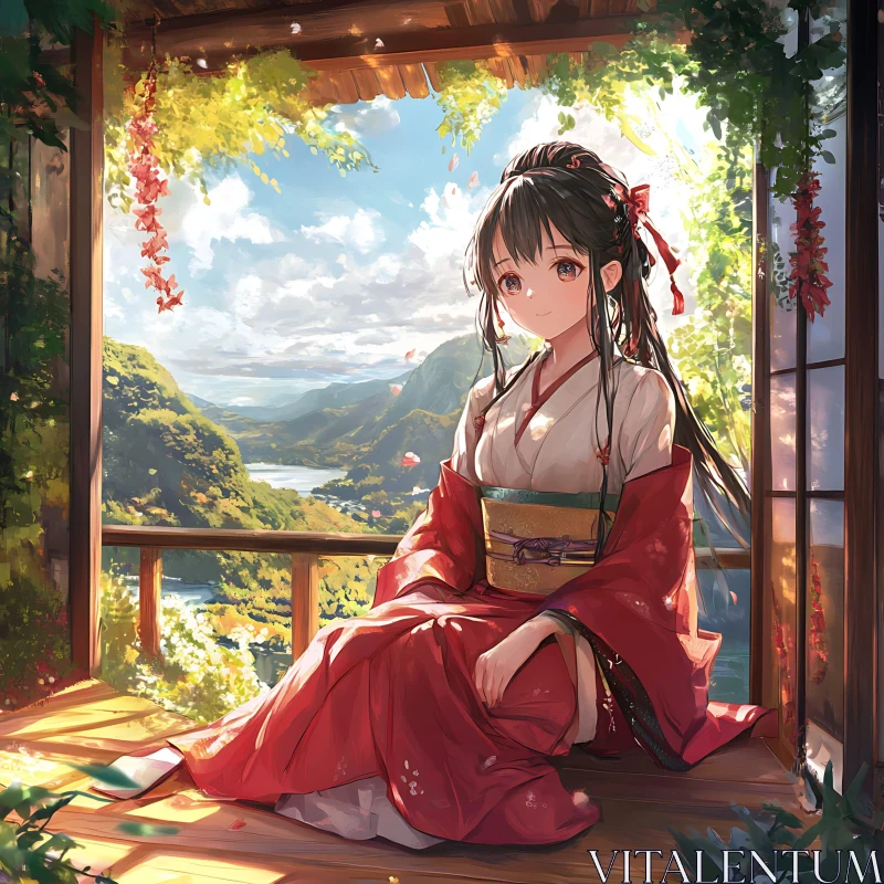 Tranquil Anime Scene with Traditional Attire AI Image