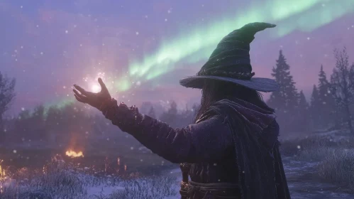 Magical Wizard in Snowy Landscape