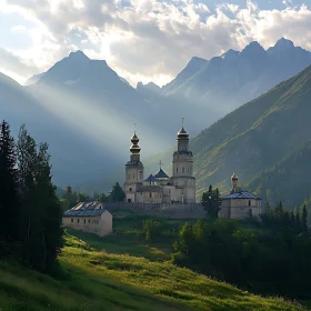 Golden Domes in Mountain Landscape