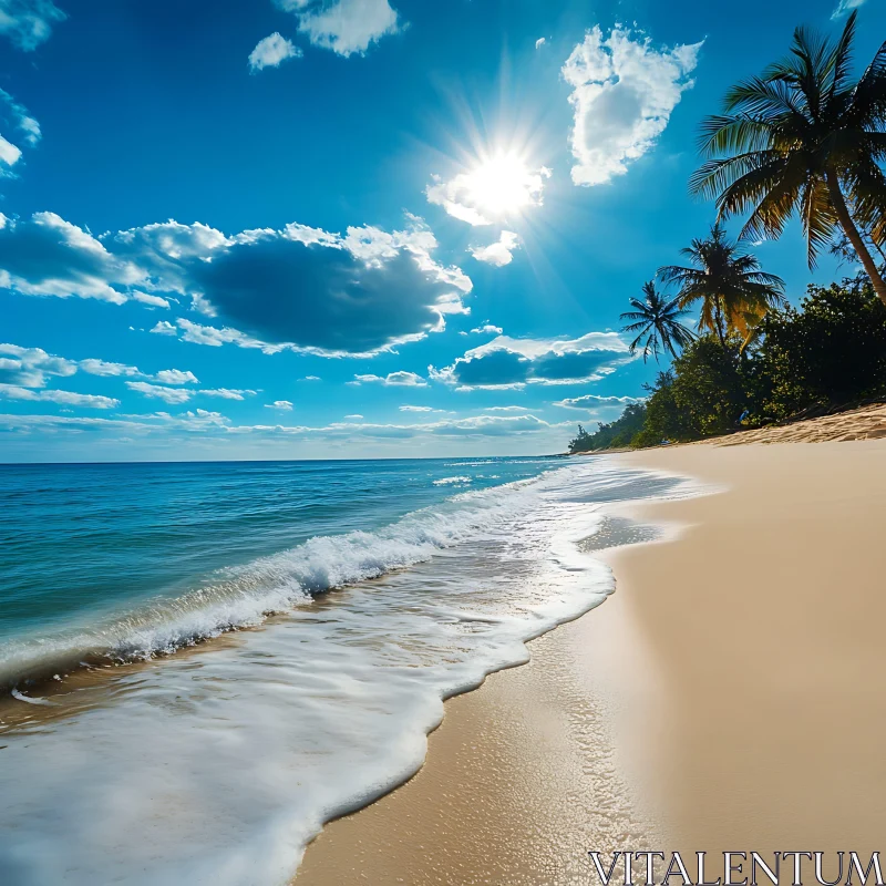 AI ART Tropical Beach Paradise with Palm Trees