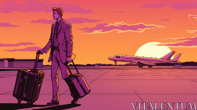 Neo-Pop Illustration of Man with Suitcase AI Image
