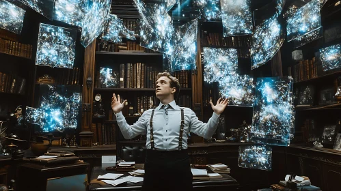 Enchanted Library with Celestial Displays