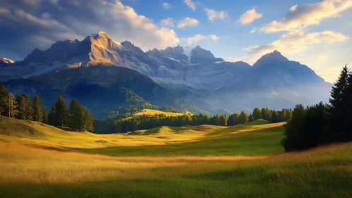 Picturesque Mountain Vista with Green Meadow