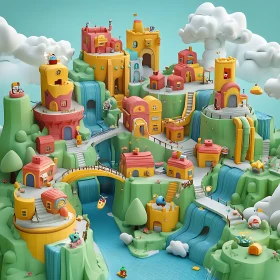 Whimsical Cartoon-Style Fantasy Village