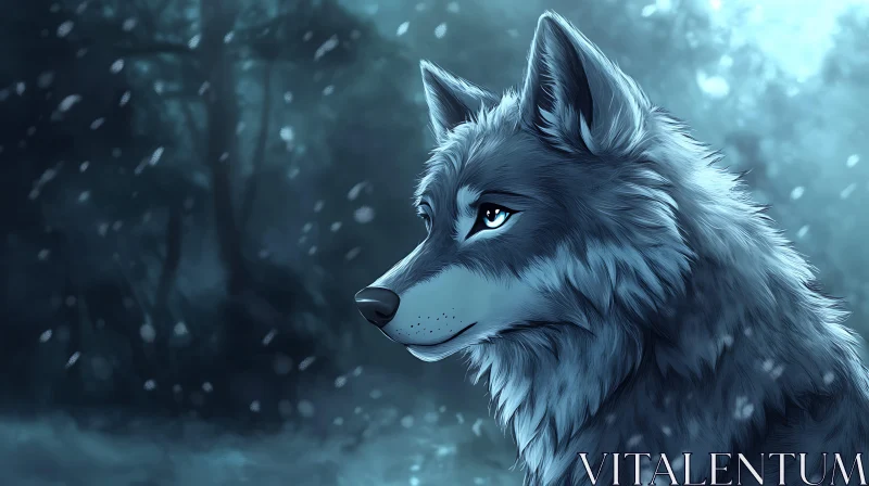 AI ART Winter Wolf Portrait with Snowy Background