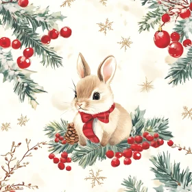 Whimsical Winter Rabbit Christmas Scene