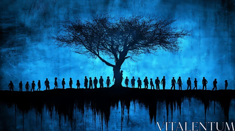 Figures Silhouetted Beneath a Tree AI Image