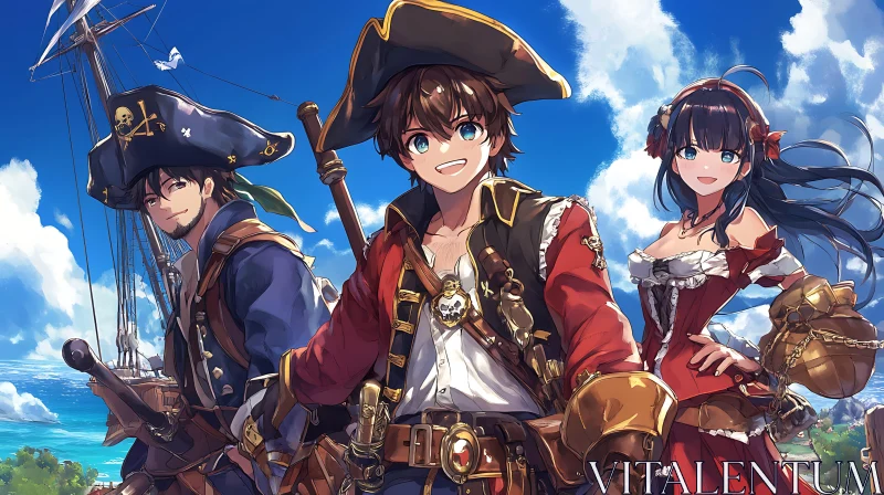 Cheerful Pirates in Anime Art AI Image