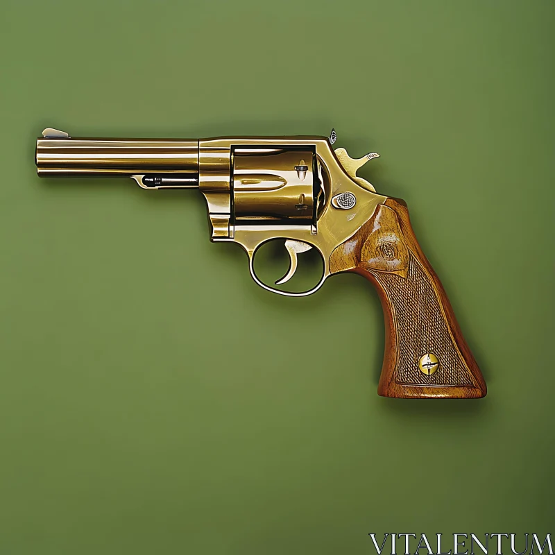 AI ART Elegant Gold Handgun with Wooden Handle