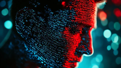 Man's Face Rendered in Digital Code