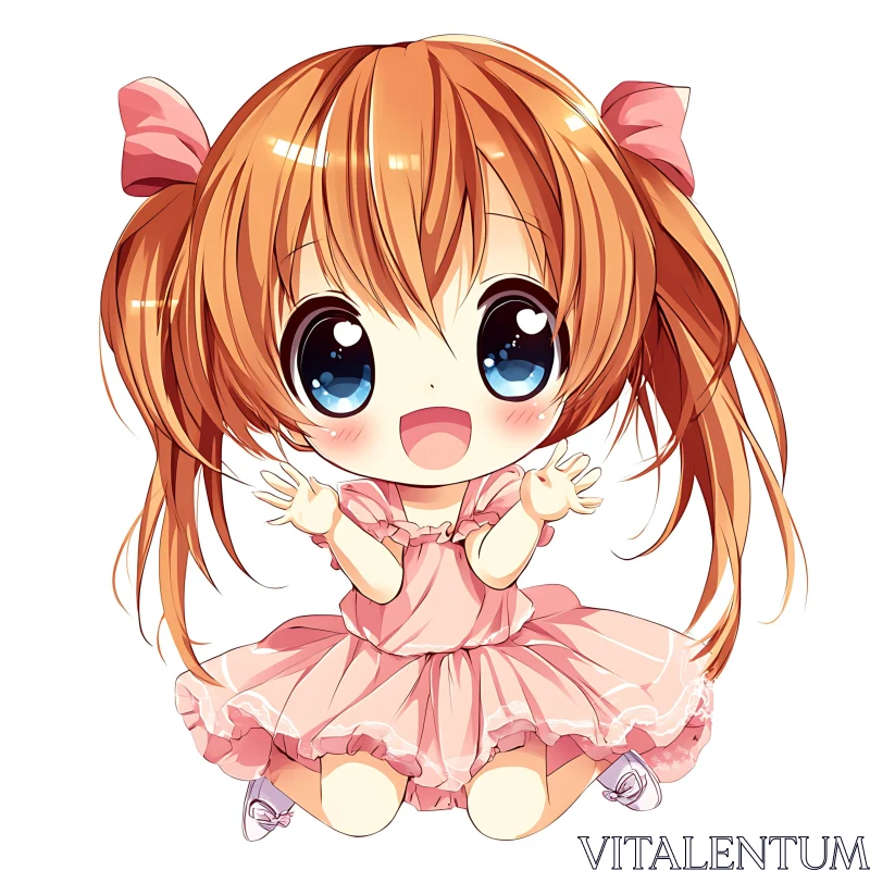 Cute Chibi Girl with Orange Hair Sitting AI Image