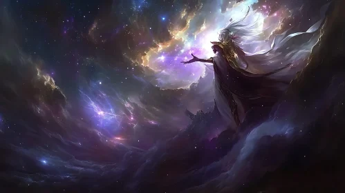 Cosmic Entity Amidst Starry Clouds