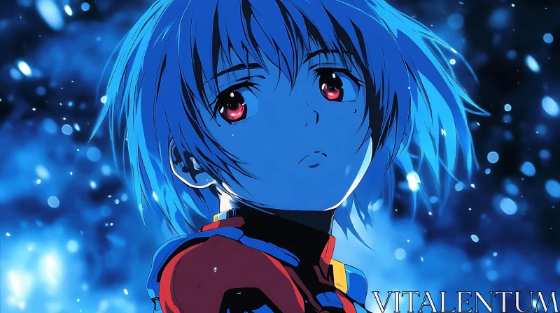 Anime Character with Blue Hair and Expressive Eyes AI Image