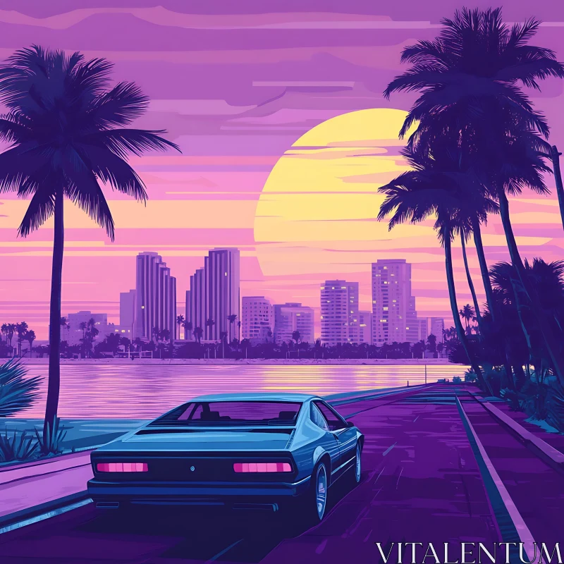 AI ART Synthwave Cityscape Car