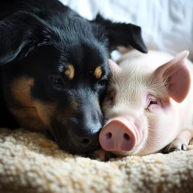 Adorable Dog and Piglet Cuddling