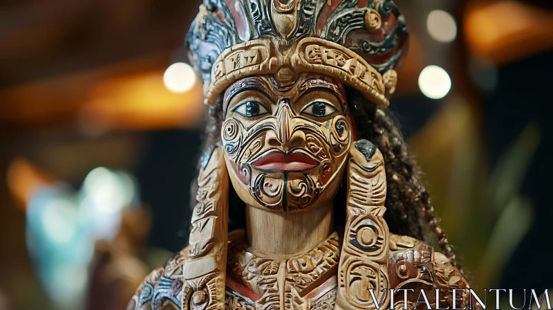 Detailed Tribal Wood Carving Sculpture AI Image