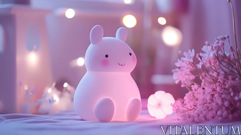 Pink Bunny Night Light Still Life AI Image