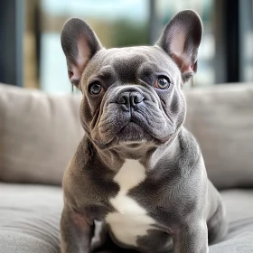 Adorable Grey French Bulldog Posing Indoors