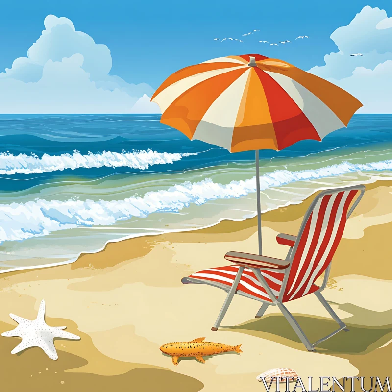 Seaside Relaxation: Chair Under the Sun AI Image