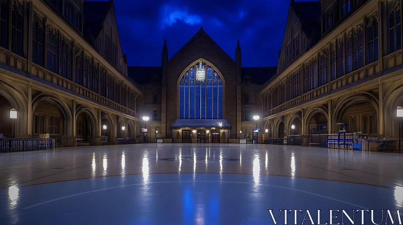 Nighttime View of Illuminated Gothic Cathedral AI Image