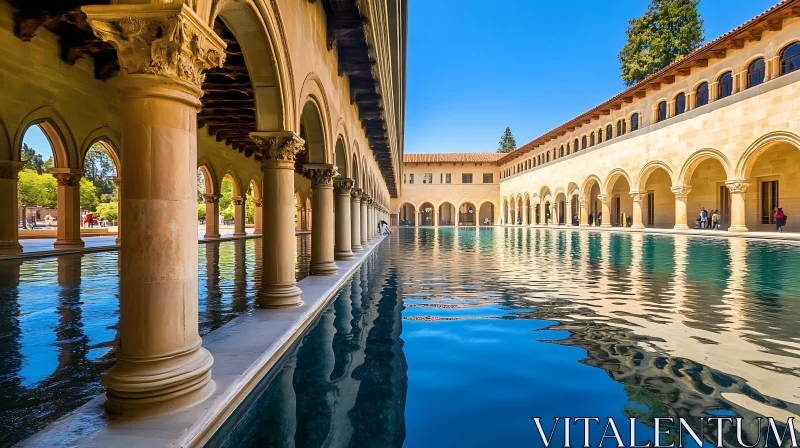 Architectural Elegance with Columns and Water Reflections AI Image