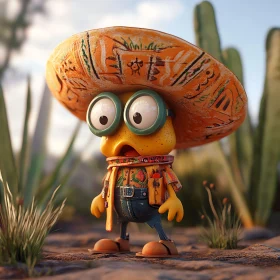 Desert Cartoon Character with Sombrero