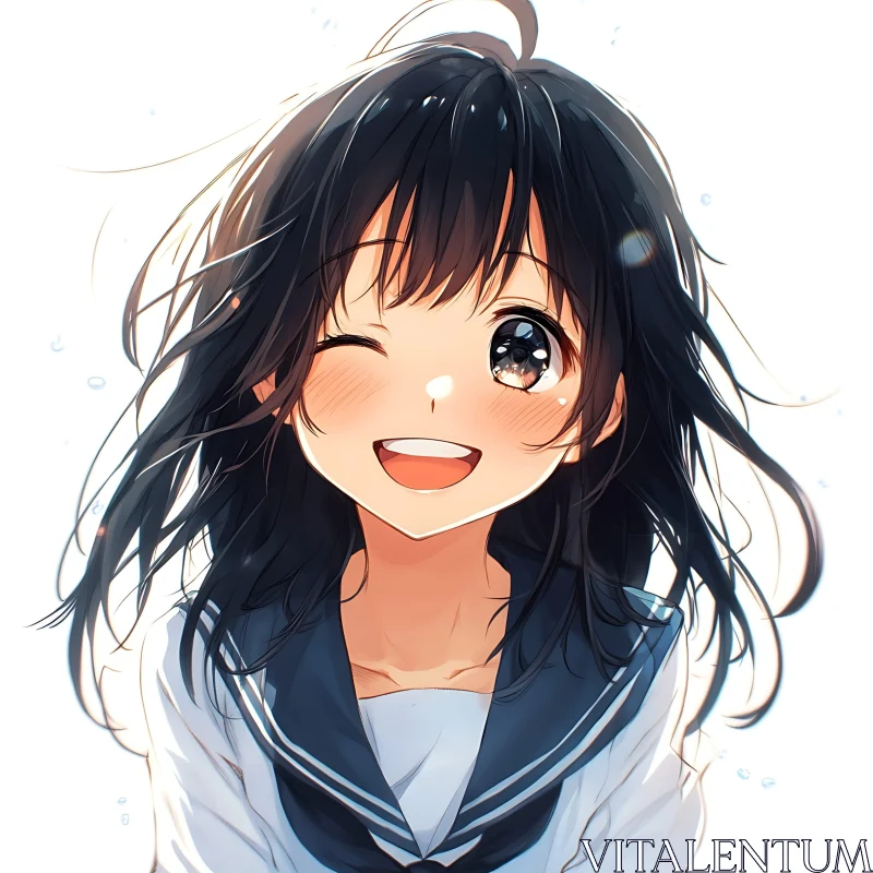 Anime Girl Portrait with Playful Expression AI Image