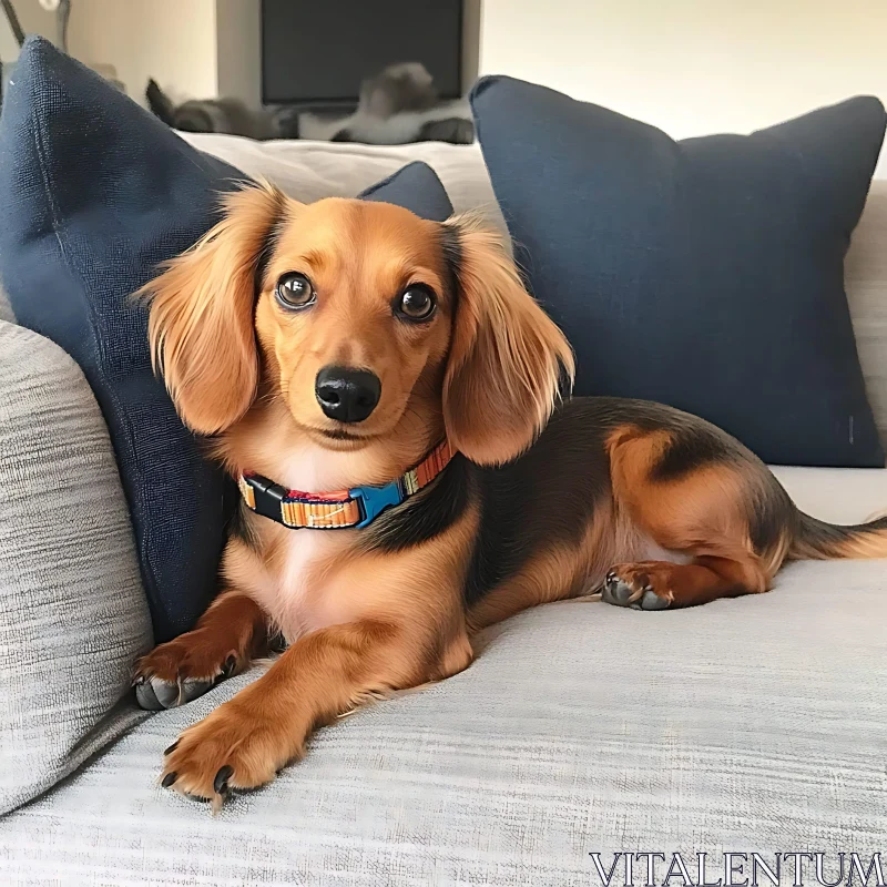 Adorable Dachshund Relaxing at Home AI Image