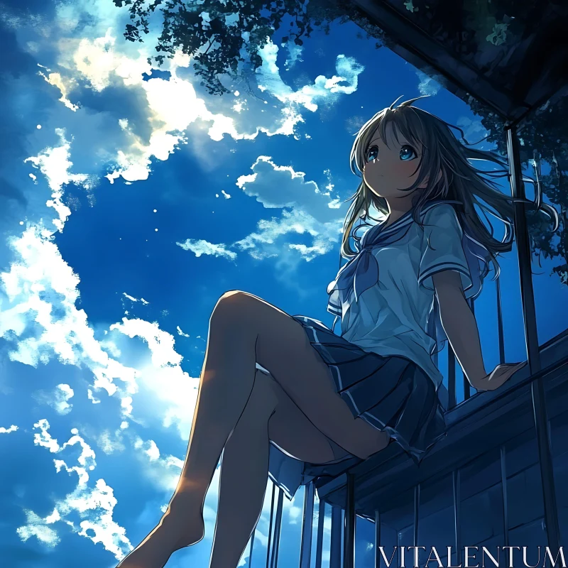 Calm Anime Girl with School Uniform AI Image