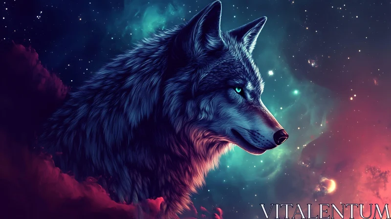 AI ART Stellar Wolf Art: Nebula Background